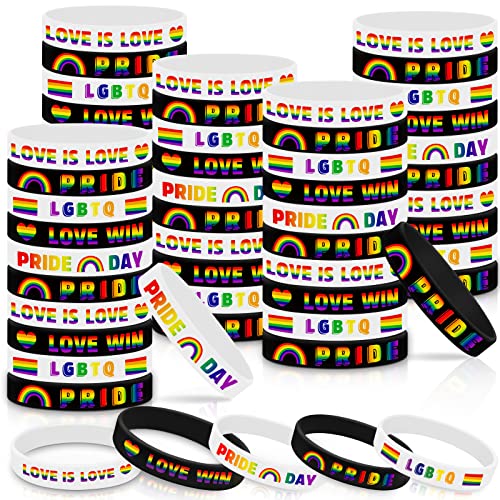 60 Pcs Gay Pride Rainbow Silicone Bracelets LGBTQ Pride Rubber Wristbands Bulk Gay Lesbian Pride Gifts for Pride Accessories Decorations Supplies