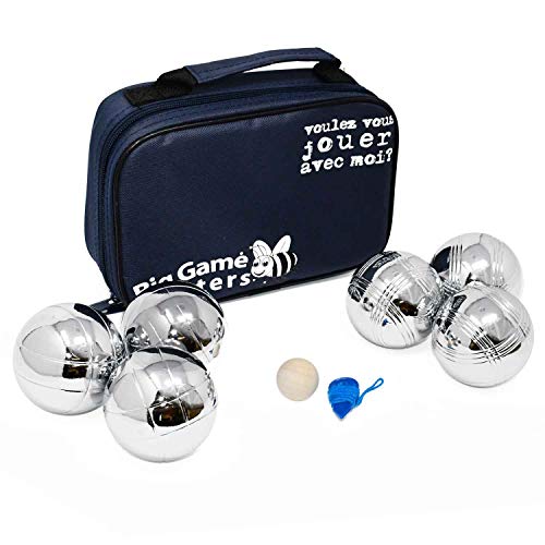 Big Game Hunters 6 Boules Petanque Set with Rust-Free Protection - Official French Set with 3 Durable Polished Bowls per Player plus Luxury Canvas Bag