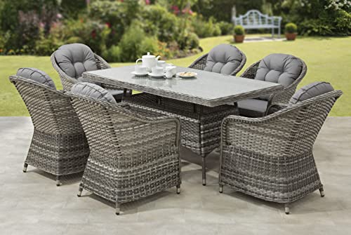 Garden Store Direct GSD Florida Aluminium Rattan Garden Furniture Dining/Lounge Sets, All Covered By a 5 Year Warranty (Florida 6 Seat Rectangular Dining Set),Grey