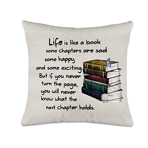 gift ideas for readers - Cushion Cover, Life is Like a Book Throw Pillow Cover, Inspirational Gifts for Daughter Son Girls Boys, Living Room Bedroom Office Teen Boy Girl Room Decor