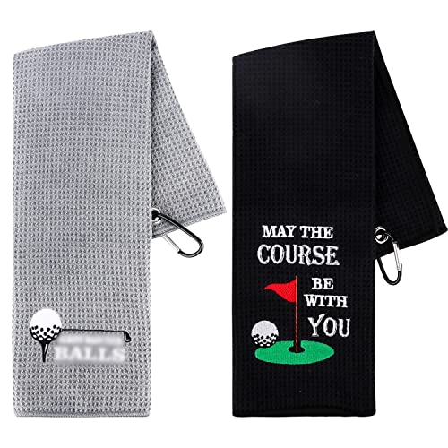 Shoppawhile 2 Pcs Golf Towel Golf Gifts for Men 60 * 40cm Golf Towels for Golf Bags with Clip Golf Presents for Golfers