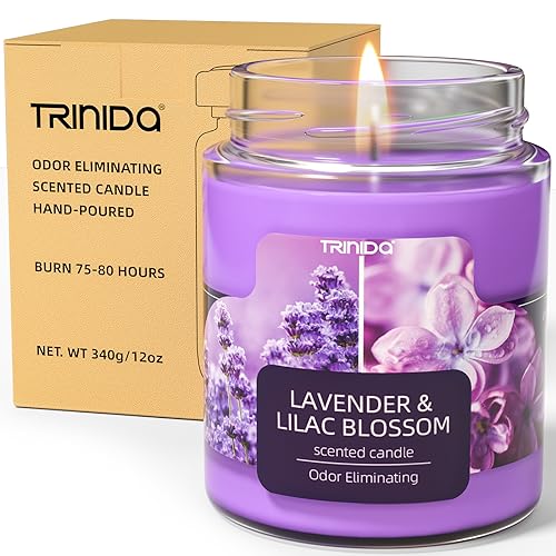 TRINIDa Lavender & Lilac Blossom Odor Eliminating Candles Gifts for Women, Eliminates 99% of Pet, Smoke and Other Smells Quickly, Natural Soy Candles Gift Set for Women, Premium Scented Candles