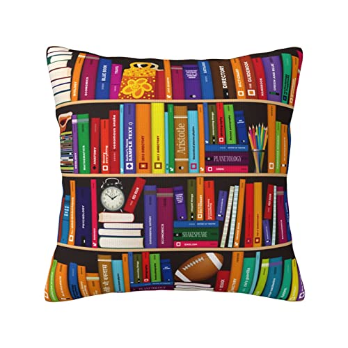 xiaoqiang Bookshelf Full of Books Double Sided Cushion Covers Modern Library Painting Plush Pillowcases Square Pillow Cases for Sofa Bed Home Decor 45 x 45 cm