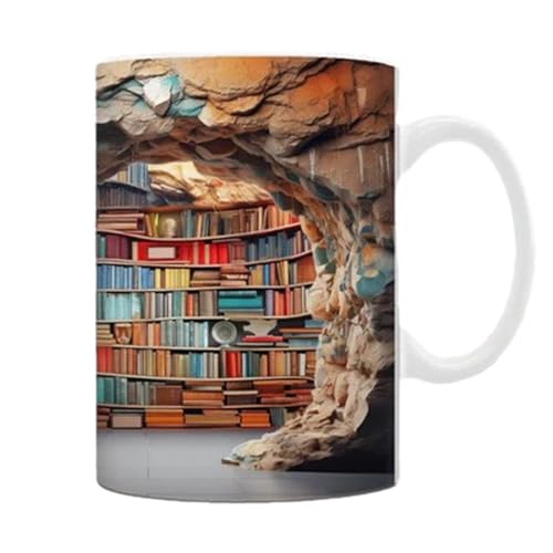 3D Bookshelf Mug | A Little Library Shelf Cup | Creative Space Design Multi-Purpose Ceramic Mugs | 3D White Coffee Mug Shelf | Aesthetic Room Decor Gifts for Readers Book Lovers