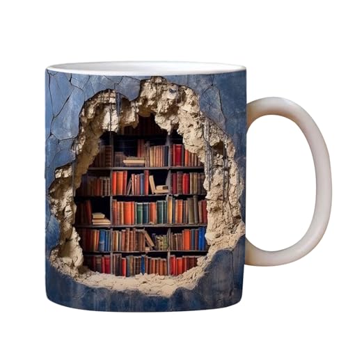 3D Bookshelf Mug | A Little Library Shelf Cup | Creative Space Design Multi-Purpose Ceramic Mugs | 3D White Coffee Mug Shelf | Aesthetic Room Decor Gifts for Readers Book Lovers