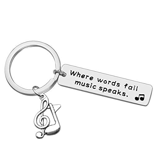 Dabihu Music Keyring Gift Where Words Fail Music Speaks Keyring Music Lover Gift Music Note Keychain Gift for Music Teacher Student Musicians Gifts Inspirational Gift Music Key Ring