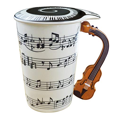EYMPEU Music Coffee Mug with Lid and Violin Handle,450ML Funny Mug for Coffee,Tea,Water,Gift for Music Lover/Teacher/Friend