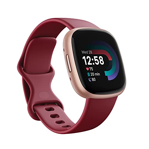 Fitbit Versa 4 Fitness Smartwatch with built-in GPS and up to 6 days battery life - compatible with iOS 15 or higher & Android OS 9.0 or higher, Beet Juice / Copper Rose Aluminium