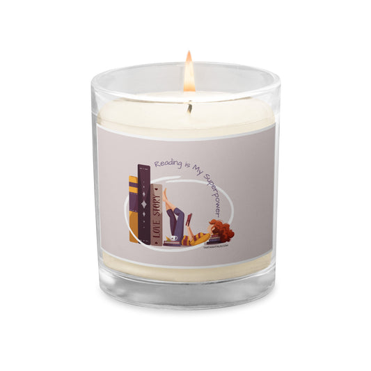 Glass jar soy wax candle - Reading is my superpower -