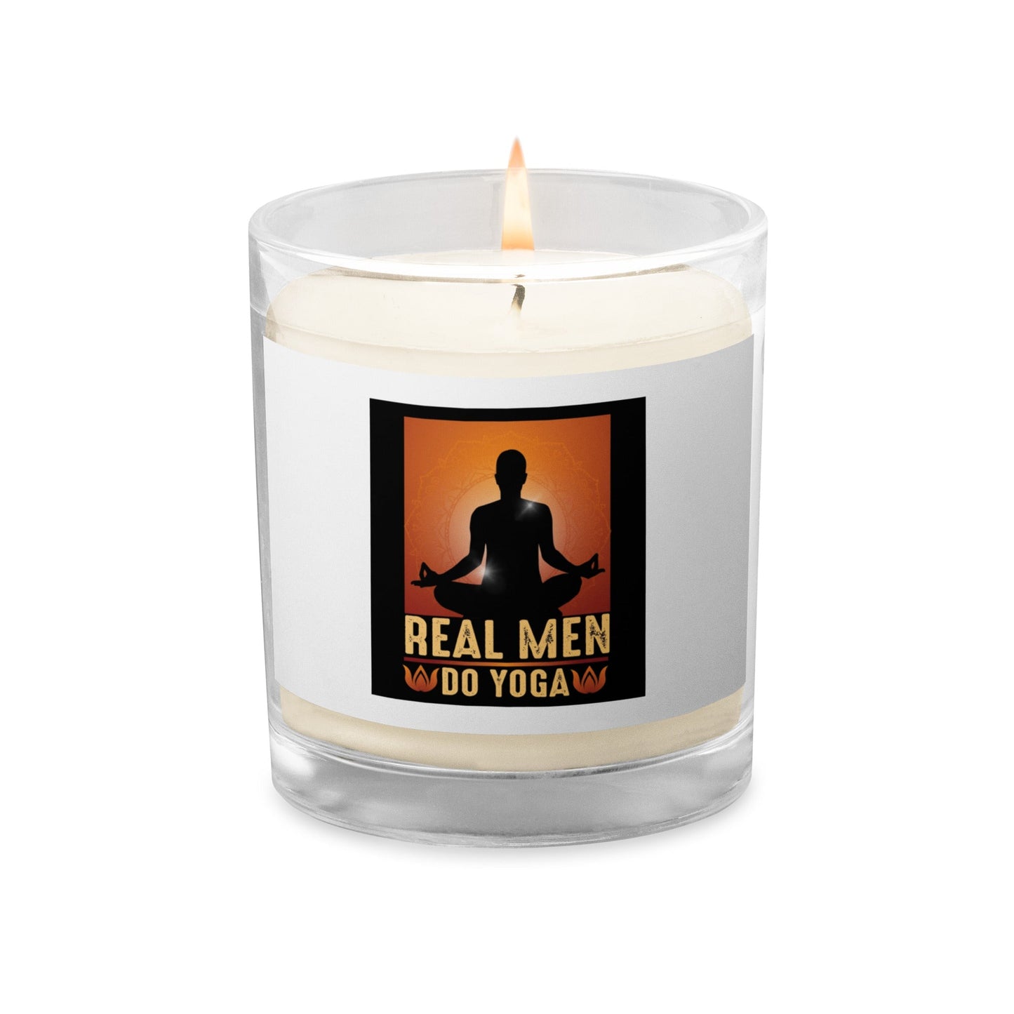 Glass jar soy wax candle - Real men do yoga -