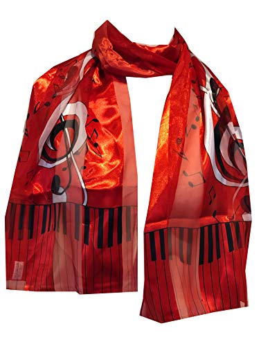 Pamper Yourself Now Piano Design and Musical Notes Ladies Thin Pretty Scarf. Great Gift for Music Lovers. (red)