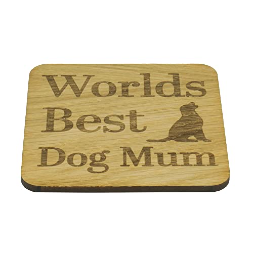 SHG at Home Worlds Best Dog Mum Oak Veneer Coaster. A Gift for Mums. Present Mummy form the Dog. Mug Drinks New Puppy Mum. 9.8cm x Mat. Christmas Stocking Item, Brown
