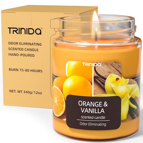 TRINIDa Orange & Vanilla Scented Odor Eliminating Candles Gifts for Women, Eliminates 99% of Pet, Smoke and Other Smells Quickly, Natural Soy Candles Gift Set for Women, Premium Scented Candles Gifts