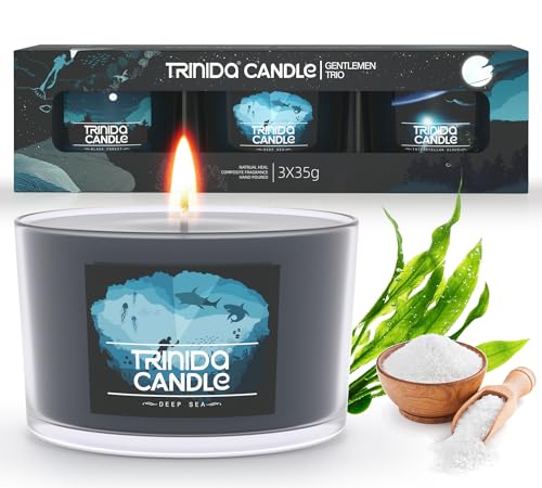 TRINIDa Scented Candles Gifts for Him, 3 Black Candles for Aromatherapy & Relaxation, 30h Luxurious Filled Votive Candles Set (Gentlemen Trio Collection)