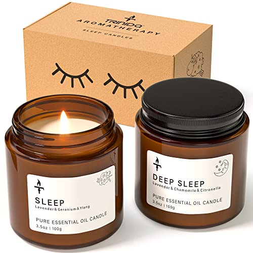 TRINIDa Sleep Candles Gifts for Women & Men – Lavender Scented Candles Gift Set for Anxiety, Lavender Promotes Sleep, Chamomile Relieves Stress, Relaxation/Birthday/Christmas Gifts for Women